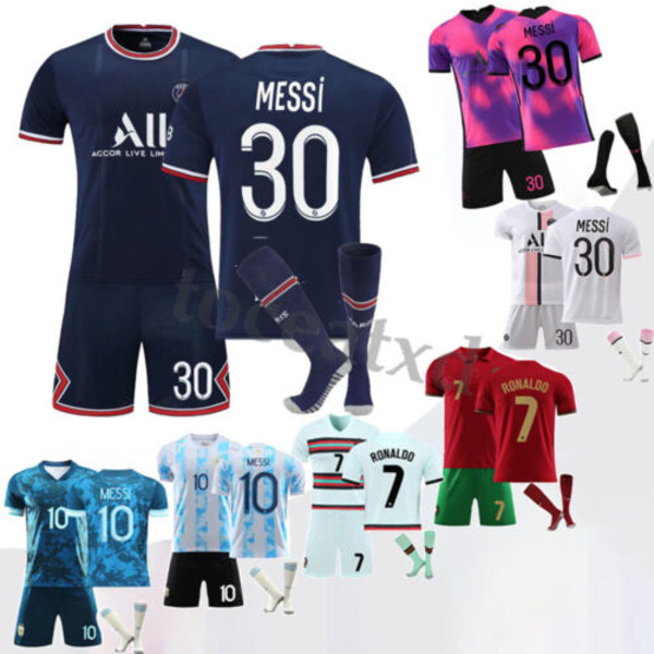 Fotbollsshorts Strumpor Kit Fotbollsträningsdräkter Sportkläder #10 20-21 Argentina Away Kit Messi. 120-130CM/22