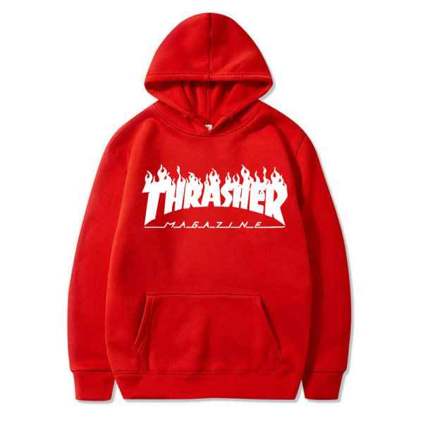 Unisex Thrasher Hoodie Printed Sweatshirt Hoodie med dragsko Red M