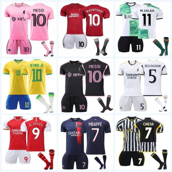 23/24 Man City Home kit Pojkar Barn Fotboll T-shirt Kit Fotboll Träningsdräkter France Home #10 Socks