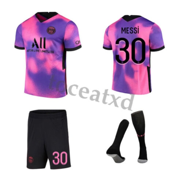 Fotbollsshorts Strumpor Kit Fotbollsträningsdräkter Sportkläder #30 21-22 PSG# Fourth Kit Messi 150-160CM/28