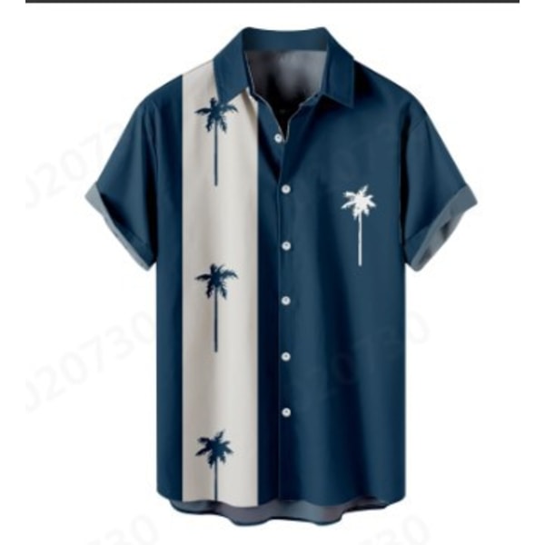 Men Retro Button Down Bowlingskjorta 50-tals Rock Summer T-Shirt RJCS002 XL