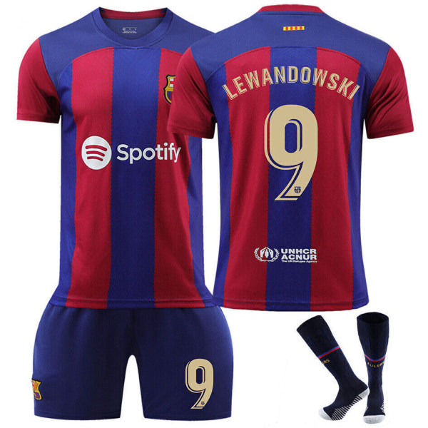 23-24 Vuxna Barn Kit Träningsdräkter Kort skjorta+Shorts+Socka Sportset barcelona 23/24 home kit #9 s