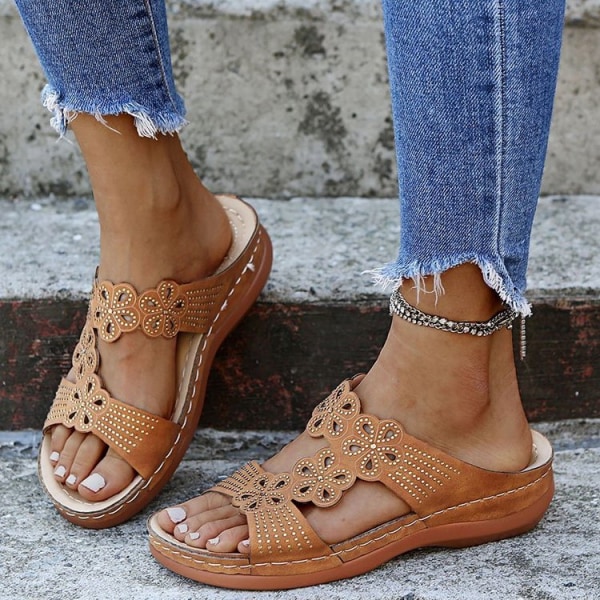 Sommar mode högklackade lätta plattform skor sandaler Dark Brown 36