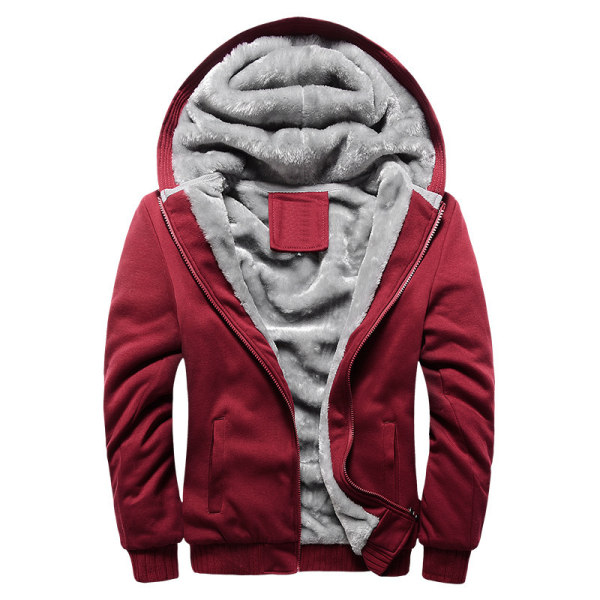 Män Tjock varm fleecepälsfodrad huvtröja Zip Up Vinterjacka Sweatshirt Topp Red XXXXL