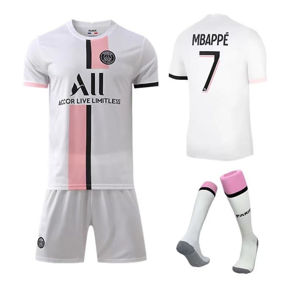 Regenboghorn Barn Fotbollssatser Fotbollströja T-shirt kostym Mbappe PSG Away 18 (100-110cm)