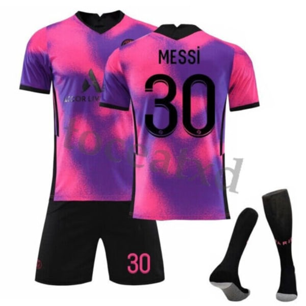 Barnfotbollssats träningsdräkt fotboll kort skjorta strumpa #30 21-22 PSG# Fourth Kit Messi M