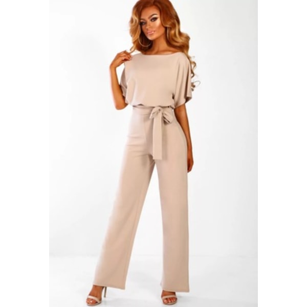 Kvinnor Jumpsuit Crewneck Enfärgad Romper Office Beach Vacation Apricot L