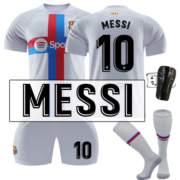 Barcelona 22-23 Borta fotbollströja Messi 10 With sock protect 18#（105-115cm）