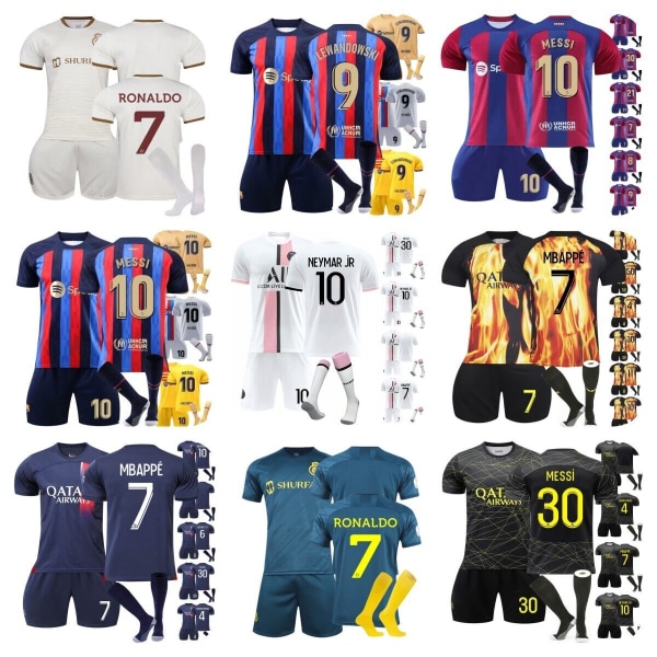 23/24 Barn Fotbollssats för barn 2023/24 Pojkfotbollsdräkt Strumpa kort tröja 20/21 messi barcelona#1 22(6-7 years)