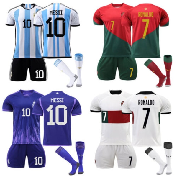 Argentina Messi Premium 3-stjärnig fotbollströja 2023 portugal away kit ronaldo #7 10-11 years  #26