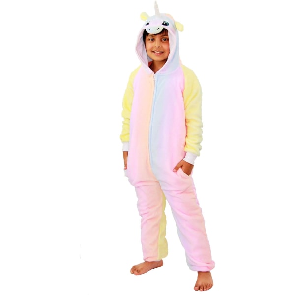 Animal Onesie One Piece Kids Pyjamas Sleepsuit Kostympresenter Unicorn Rainbow 11-12 Years