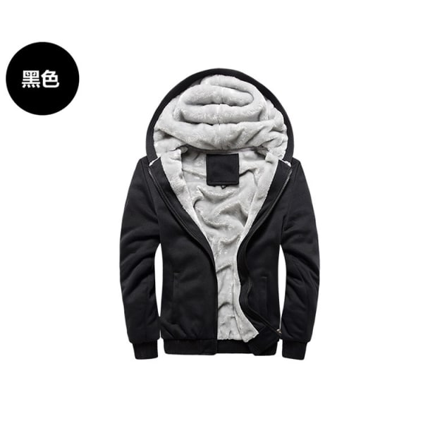 Män Tjock varm fleecepälsfodrad huvtröja Zip Up Vinterjacka Sweatshirt Topp Black M