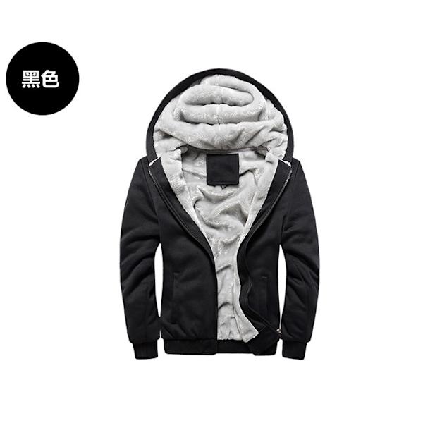 Män Tjock varm fleecepälsfodrad huvtröja Zip Up Vinterjacka Sweatshirt Topp Black XXL