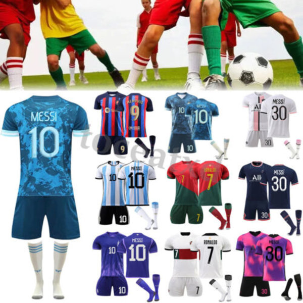 Barnfotbollssats träningsdräkt fotboll kort skjorta strumpa #30 21/22 PSG# Away Kit Messi M
