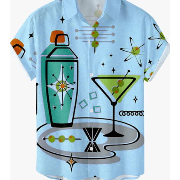 Men Retro Button Down Bowlingskjorta 50-tals Rock Summer T-Shirt 5 4XL