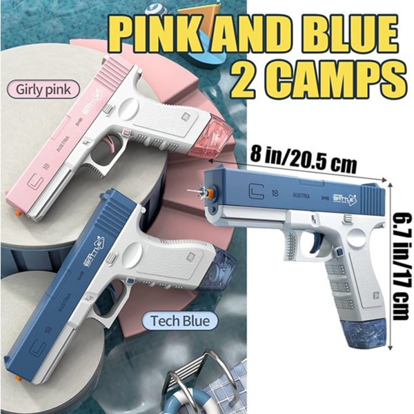 Elektrisk vattenpistol Glock Automatisk vattenblåsare simleksak pink 1 big water tank