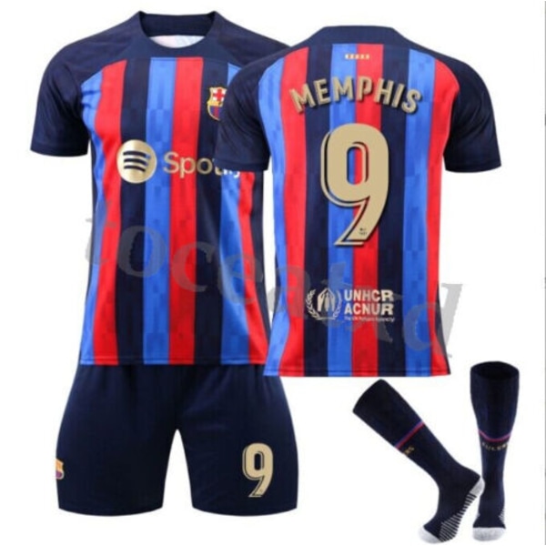 Barnfotbollssats träningsdräkt fotboll kort skjorta strumpa Barcelona Home Kit #9 22/23 140-150CM/26