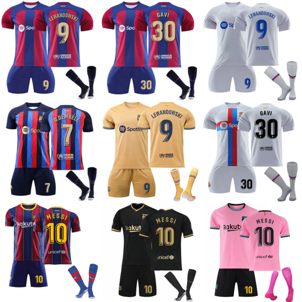 23/24 Pojke Barn Fotbollssatser Fotboll Träningsdräkt Sportkläder Skjorta Korta strumpor 2324 barcelona away #9 18 (3-4 years)