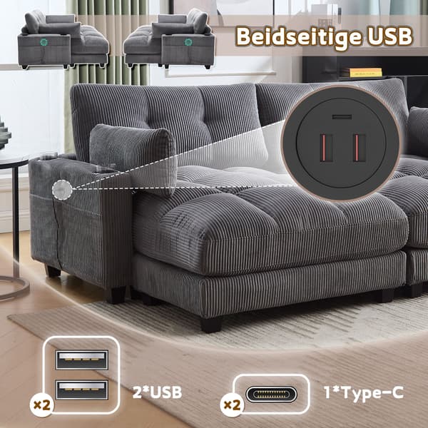 HOMAIRE Grå Manchester 2-sits Cordsoffa med USB och Förvaring Grå