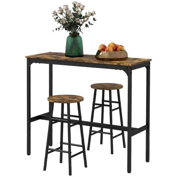 HOMAIRE Bartischset 3-del, 1 bord + 2 barstolar i industriell design, rostbrun/svart Rustikbrun