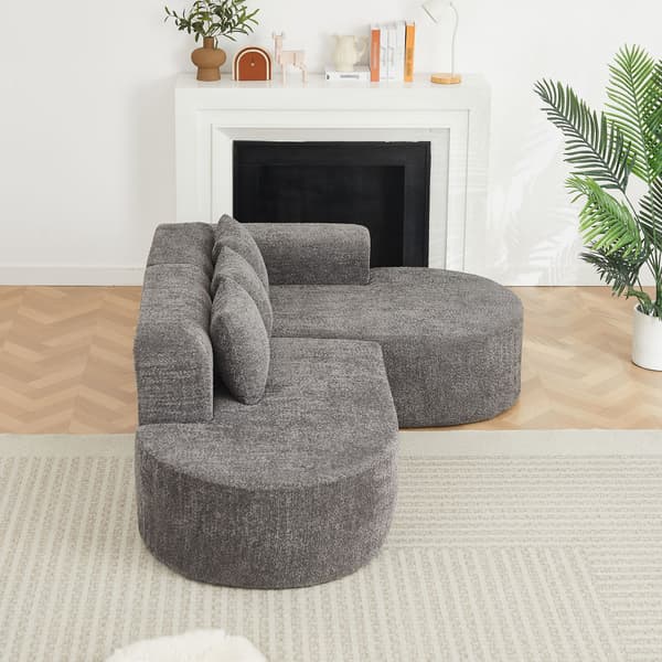 HOMAIRE Modern L-förmigt Ecksofa i anthrazit med rundat design och Chenille-stoff Grå