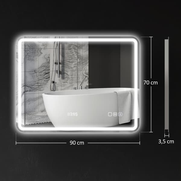 HOMAIRE LED-badrumsspegel 700x900 mm med dimbar belysning, anti-imma, klocka och Bluetooth, silver Silver