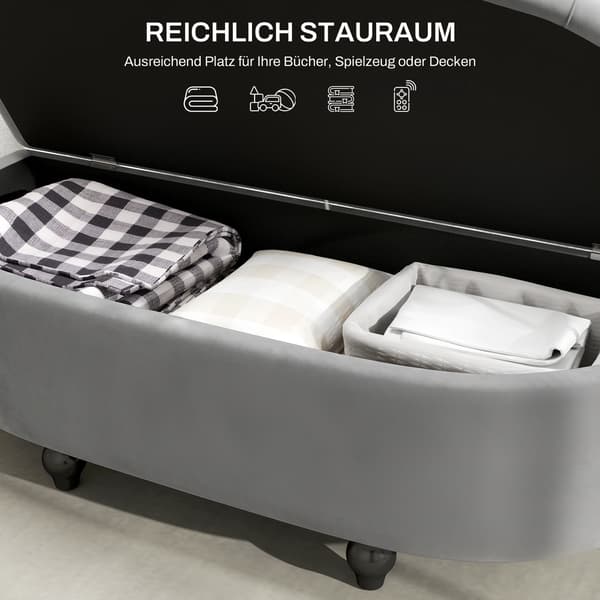 HOMAIRE Mörkgrå Samtsoffa med Förvaring, Mjukstängande Lock, 120x46x42 cm Mörkgrå