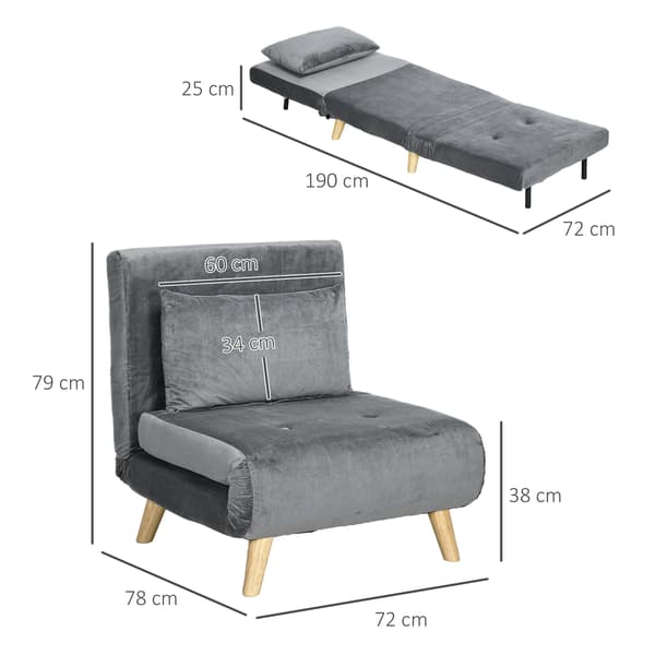 HOMAIRE 2-i-1 fåtölj med bäddfunktion, grå, 72x78x79 cm Grå 72 x 78 x 79 cm