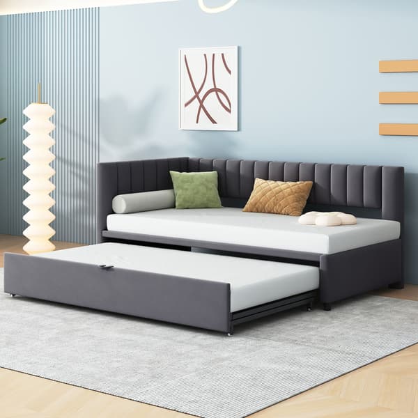 HOMAIRE Multifunktionell L-format bäddsoffa med utdragbar säng 90/180x200 cm, samtyta, grå Grå 208 x 97.5 x 75 cm