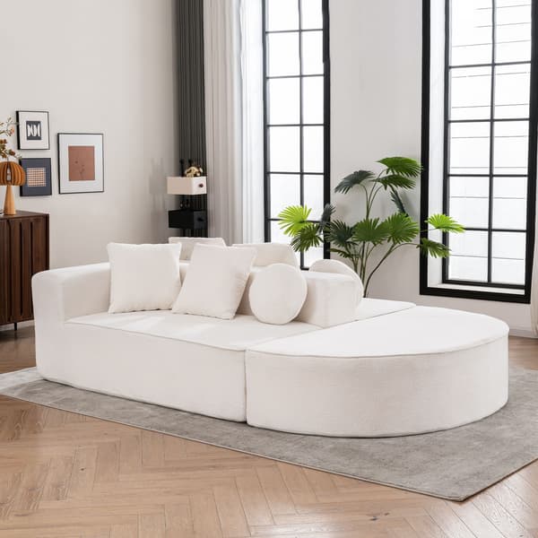 HOMAIRE Modern modulärt skumfyllt soffa utan montering, vit Chenille Vit 263 x 171 x 66 cm