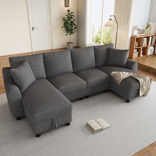 HOMAIRE Modern Chenille U-soffa 2-sits med förvaringsfack, grå 280x137x84 cm Grå 280 x 137 x 84 cm