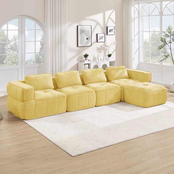 HOMAIRE 4-sits L-format modulsoffa med schäslong, gul, högdensitetsskum Gul 344 x 162 x 67 cm