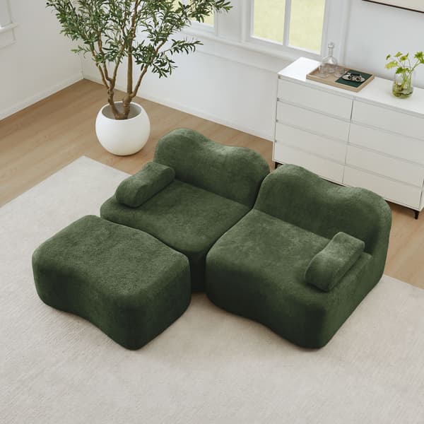 HOMAIRE 2-sits modulsoffa i L-form med ottoman, grön sammet Grön 192 x 167 x 70 cm