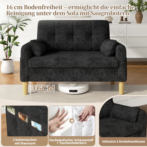 HOMAIRE Modern tvåsitssoffa med mjuka kuddar och sidoficka, grå chenille Grå 119 x 78 x 85 cm