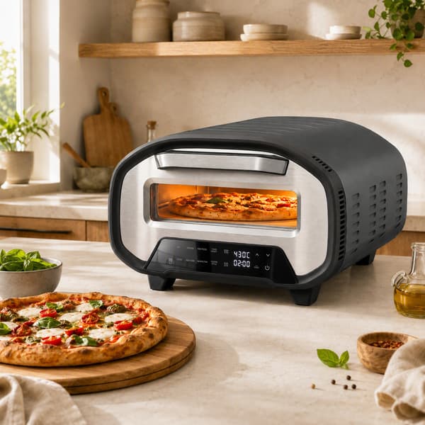 HOMAIRE Elektrisk pizzaugn 12 tum, 8 program, 430 °C, timer, keramiksten, grå Grå 46 x 49.7 x 28 cm