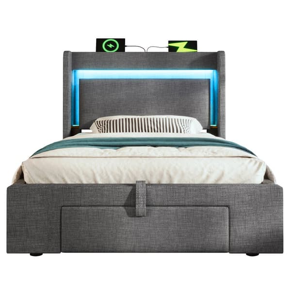 HOMAIRE Förvaringssängram med LED-belysning och USB/USB-C-portar, grå Grå 219 x 101 x 111 cm