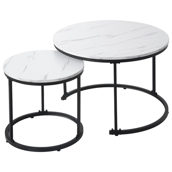 HOMAIRE Runt soffbord 2-pack med marmormönster Marble
