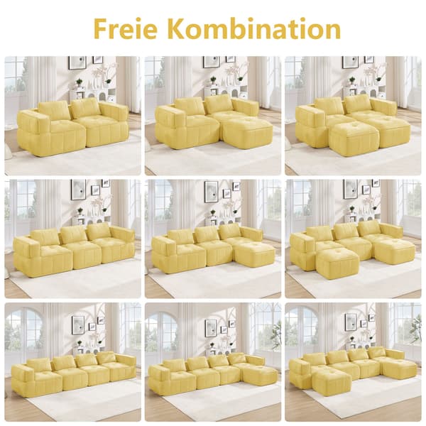 HOMAIRE 3-sits L-format modulsoffa med pall, gul, högdensitetsskum Gul 271 x 162 x 67 cm