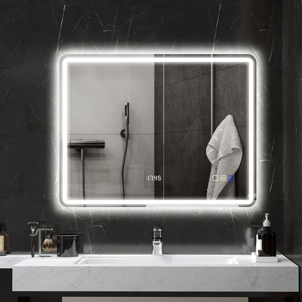 HOMAIRE LED-badrumsspegel 700x900 mm med dimbar belysning, anti-imma, klocka och Bluetooth, silver Silver