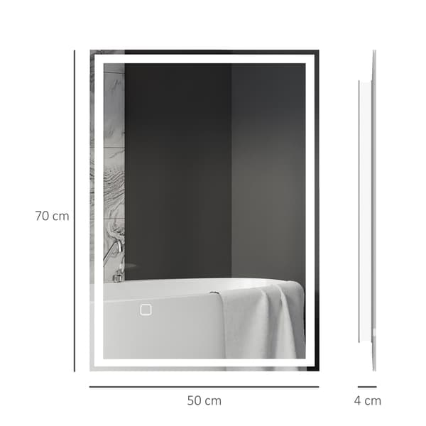 HOMAIRE Badrumsspegel LED med touch, vit, 50x70 cm, IP44, glas och plast Silver