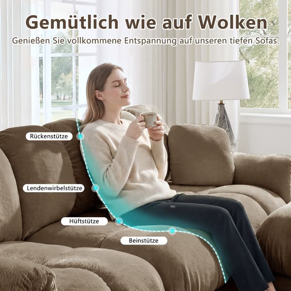 HOMAIRE 2-sits Chenille-soffa med L-form, modulär, elegant design, brun Brun 190 x 149 x 90 cm