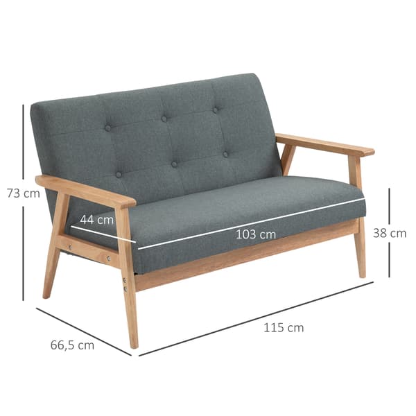 HOMAIRE 2-sits soffa 115 cm mörkgrå linne med armstöd och träben Mörkgrå