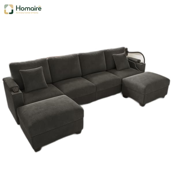 HOMAIRE U-formad modulsoffa med bäddfunktion, grå manchestersammet Grå 275.5 x 139 x 87 cm