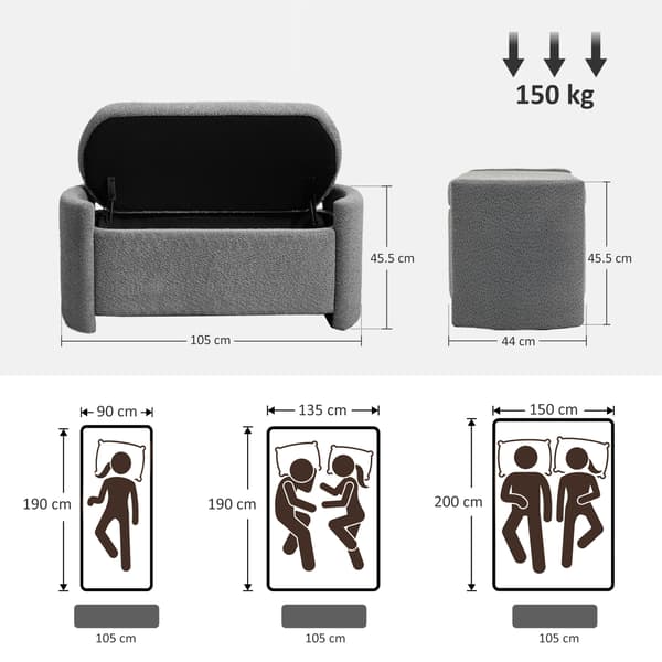 HOMAIRE sittbänk med förvaring, stoppad skobänk 105x44x45,5 cm, grå, eukalyptusträ och polyester Grå