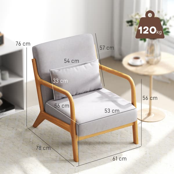 HOMAIRE Elegant Loungestol med Träram och Grå Samtpolstring, 78x61x76 cm Grå