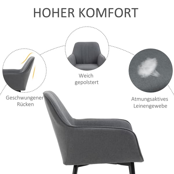 HOMAIRE 2-pack matstolar med armstöd, mörkgrå linnekänsla, stoppade stolar för matrum och vardagsrum Mörkgrå