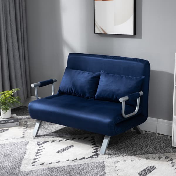 HOMAIRE 2-sits bäddsoffa med 5-läges justerbar rygg, blå polyester och metallram, inkl. kuddar Blå