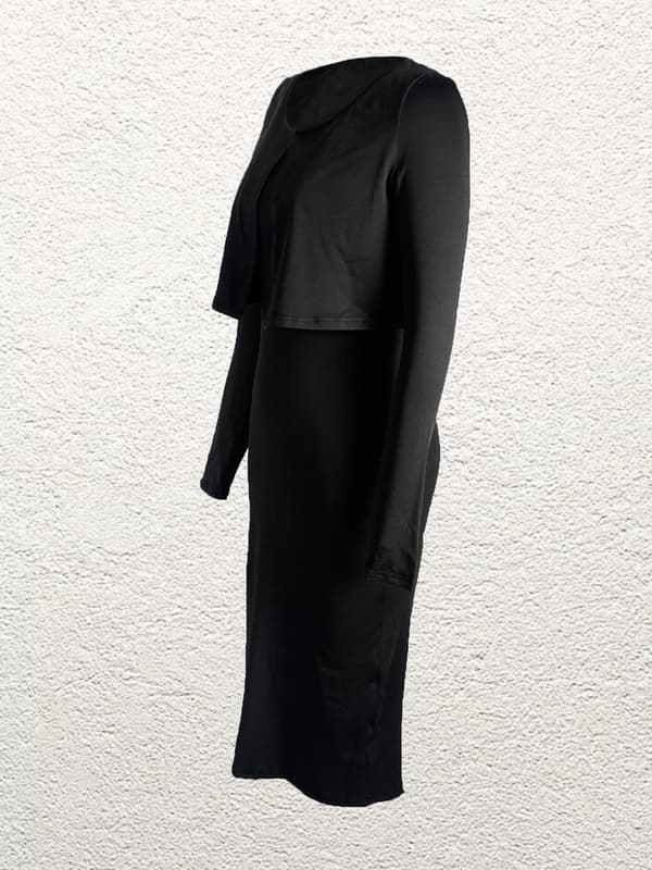 Kvinnors enaxlade Bodycon Midiklänning med sidoslits, stretch "Milk-Silk" stickning, 95% polyester 5% elastan,Size M svart
