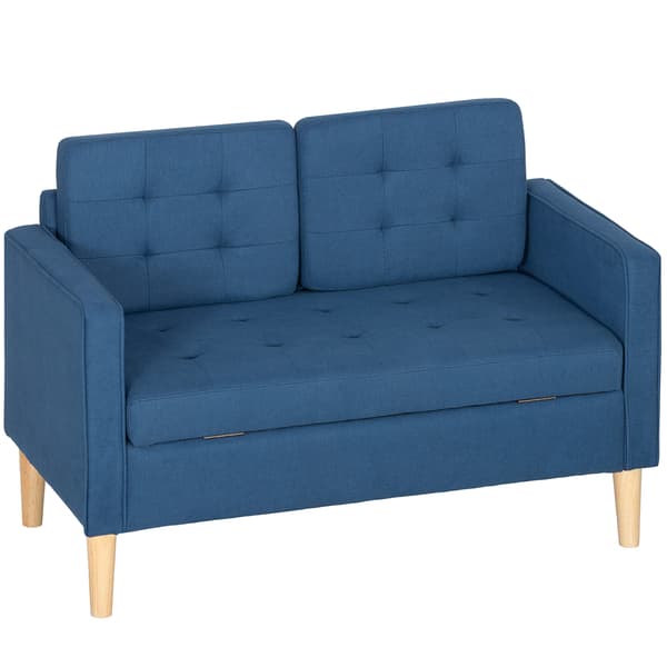 HOMAIRE 2-sits soffa med förvaring, knappdekoration, kuddar, eukalyptusträ, blå, 117x62x78 cm Blå