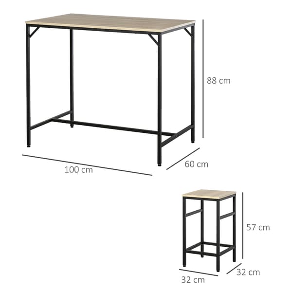 HOMAIRE Bartischset med ståbord och 4 barstolar i ek och stål, 5 delar Ek